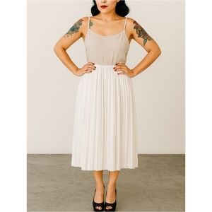 ZARA Linen Blend Pleated Midi Dress Beige White Size S